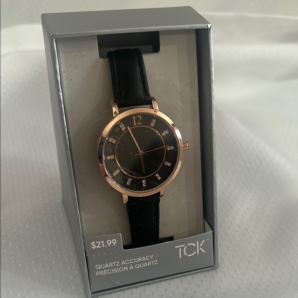 TCK Rose Gold and Black Quartz Wrist Watch